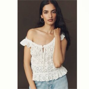 Brand New By Anthropologie Eyelet Flutter-Sleeve Blouse